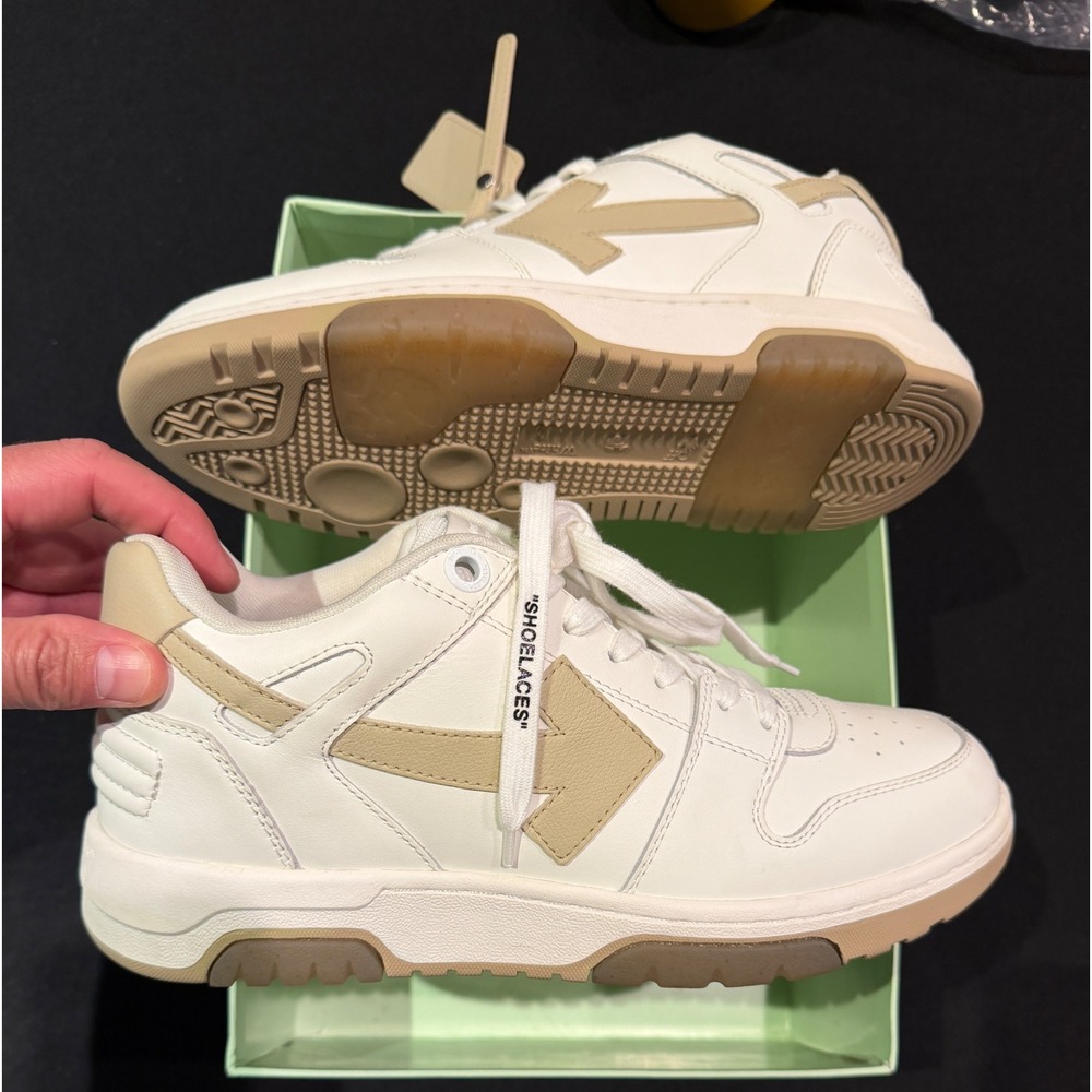 Off-White Out Of Office OOO Sneakers White Beige Low Top Leather Mens 42